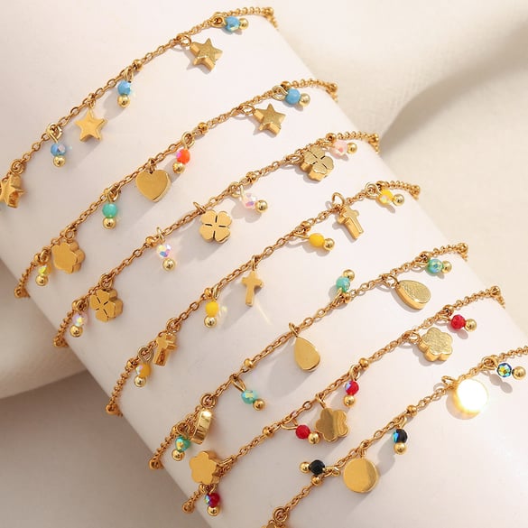 1 Piece Clover Stainless Steel Gold Color Charm Bracelet 2