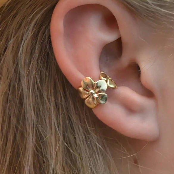1 Piece  Simple Flower Stainless Steel  Gold Color  Women's Ear Cuffs 2
