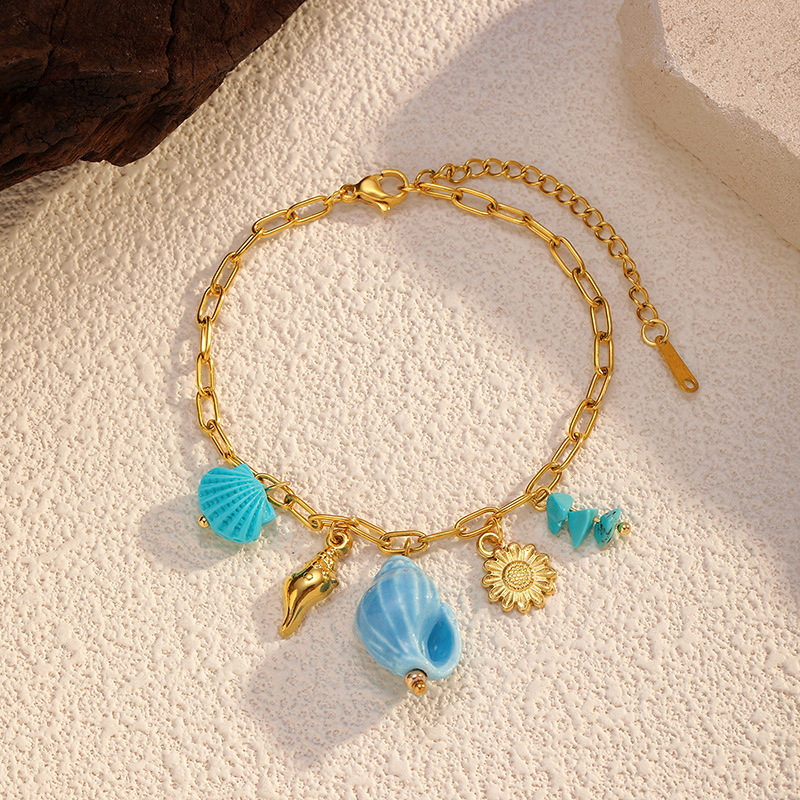 1 Stück Seestern-Charm-Armband aus Edelstahl in Goldfarbe Bild2