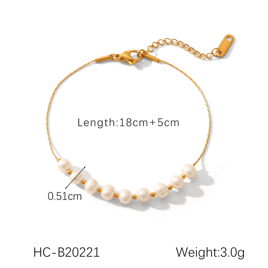 1 Pair Simple Series Daily Beads Stainless Steel Gold Color Pearl Women's Beaded Bracelets h5Picture2