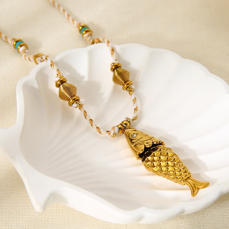 1 Pair Classic Series Retro Fish Stainless Steel  Women's Pendant Necklaces Picture4