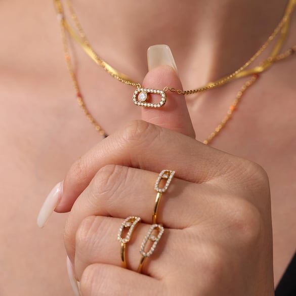 1 Stück Elegante unregelmäßige Form Edelstahl Gold Farbe Damen Halsketten Sets