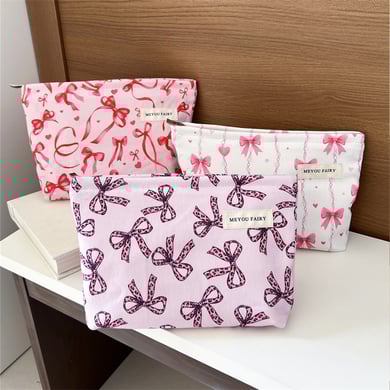 1 Stück Premium gestreifte Schleife Damen Make-up Tasche h5 Bild5