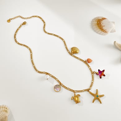 1 Piece Retro Starfish Stainless Steel Gold Color Women's Pendant Necklaces h5 Picture6
