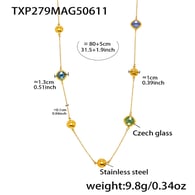 TXP279-Altın Karışık Renkli Cam Taş Kolye 80+5cm Resim6