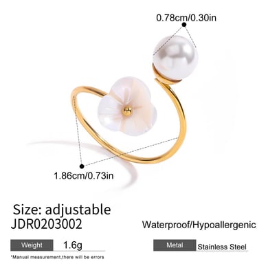 1 Piece Lustrous Shell Flower Stainless Steel Gold Color Women's Gemstone Rings h5 Picture2