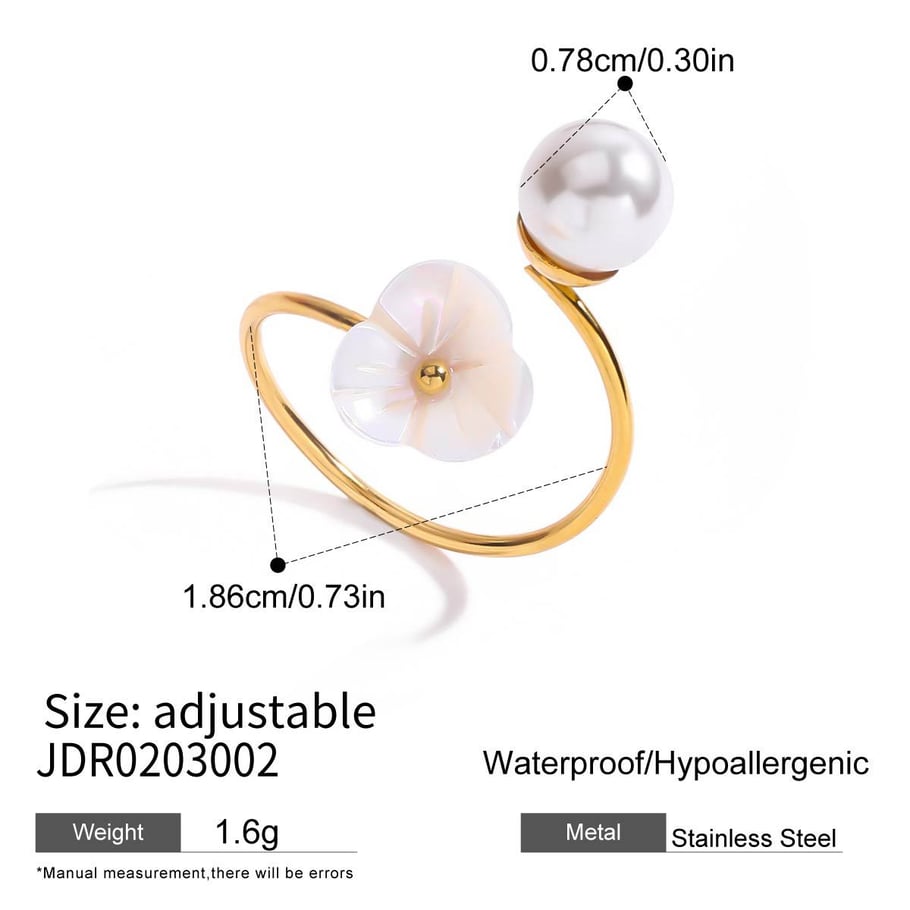 1 Piece Lustrous Shell Flower Stainless Steel Gold Color Women's Gemstone Rings Picture2