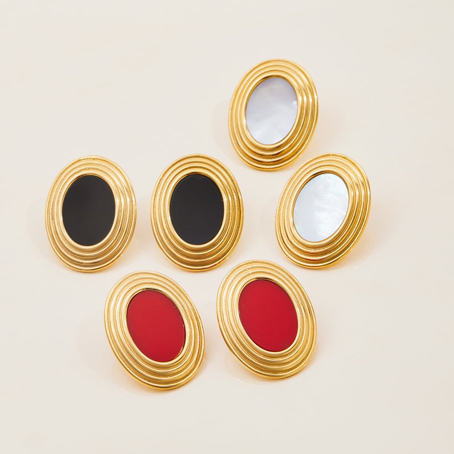 1 Pair Classic Series Retro Oval Stainless Steel Gold Color Women's Stud Earrings h5Picture7