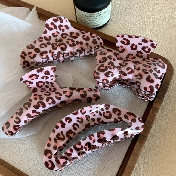 1 paar Classic Series Casual Leopard Print Acetaat Dames Haarklemmen 2