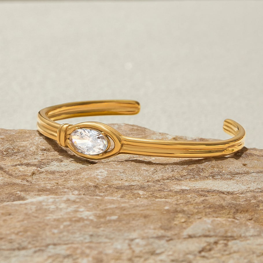 Bracelet élégant ovale en acier inoxydable couleur or pour femme, 1 pièce Image6