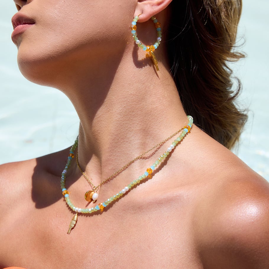 Conjunto de joyería para mujer de 1 pieza de cuentas etéreas de acero inoxidable color dorado Imagen2