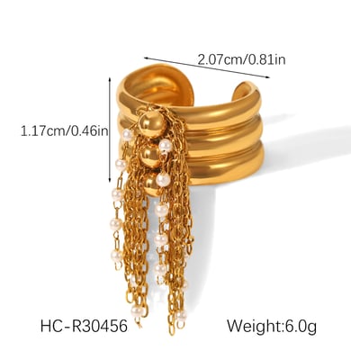 1 Piece Chic Daily Tassel Stainless Steel Gold Color Pearl Statement Rings h5 Picture2