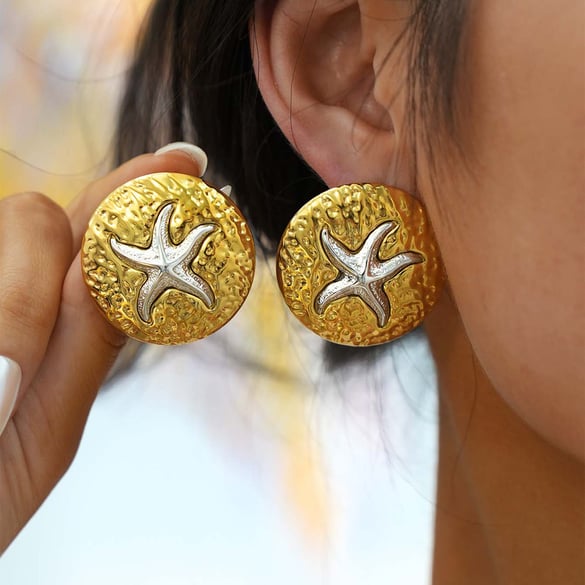 1 Pair Simple Casual Starfish Stainless Steel Gold Color Women's Jewelry Sets