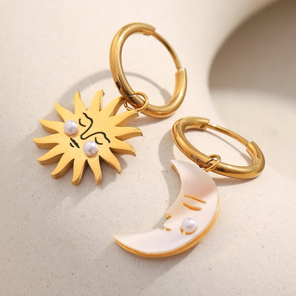1 Pair Sun&Moon Stainless Steel Gold Color Shell Drop Earrings