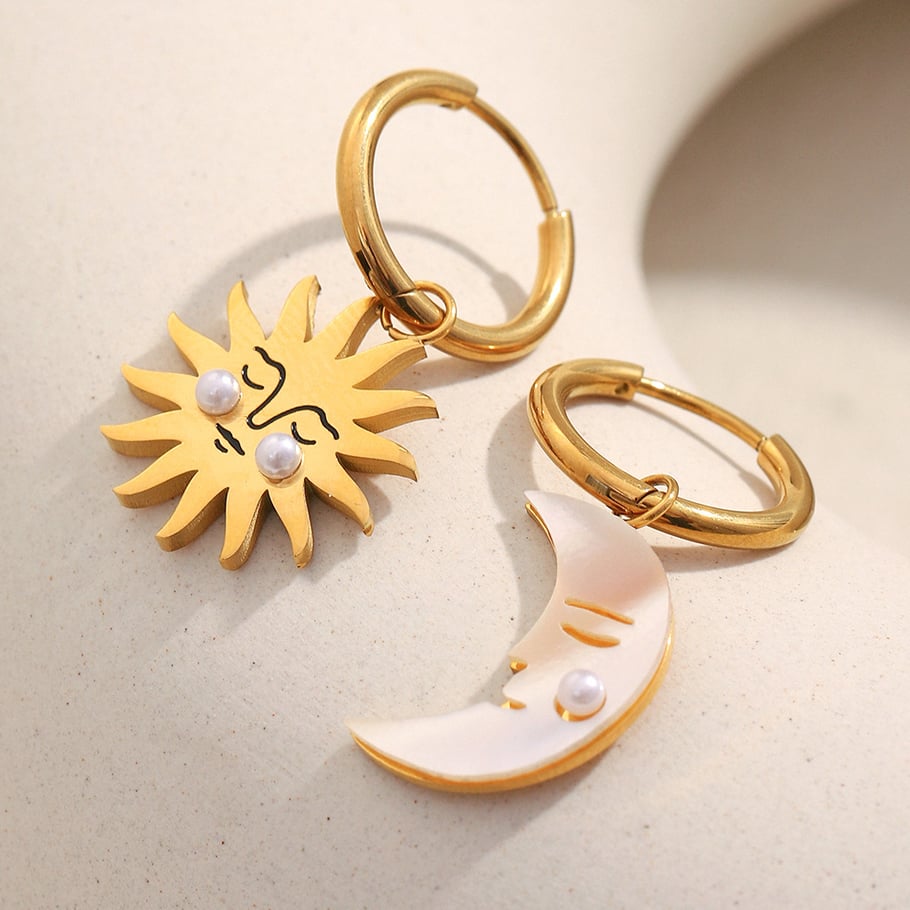 1 Pair Sun&Moon Stainless Steel Gold Color Shell Drop Earrings Picture3