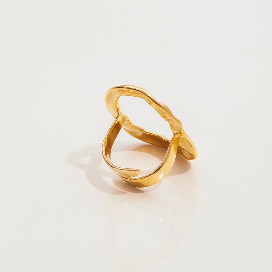 1 stuk onregelmatige ovale roestvrijstalen statement ringen in goudkleur Afbeelding6
