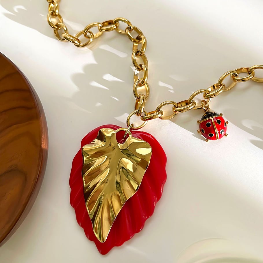 1 Piece Leaf Stainless Steel Gold Color Pendant Necklace Picture4