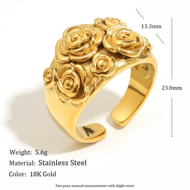 1 Piece Romantic Flower Stainless Steel Gold Color Statement Rings h5 Picture6