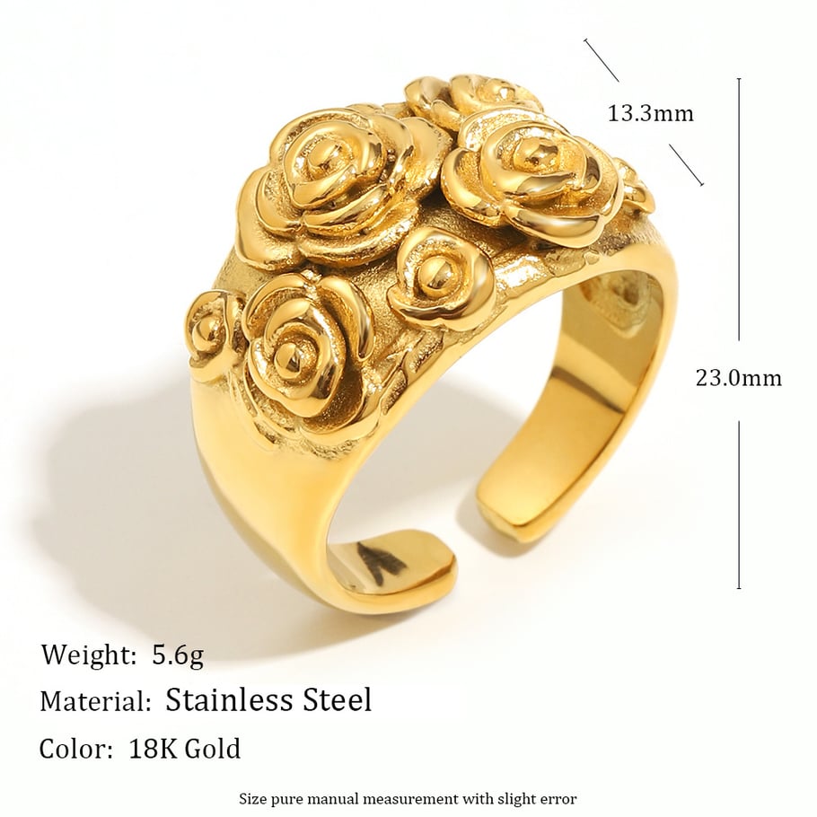 1 Piece Romantic Flower Stainless Steel Gold Color Statement Rings Picture6