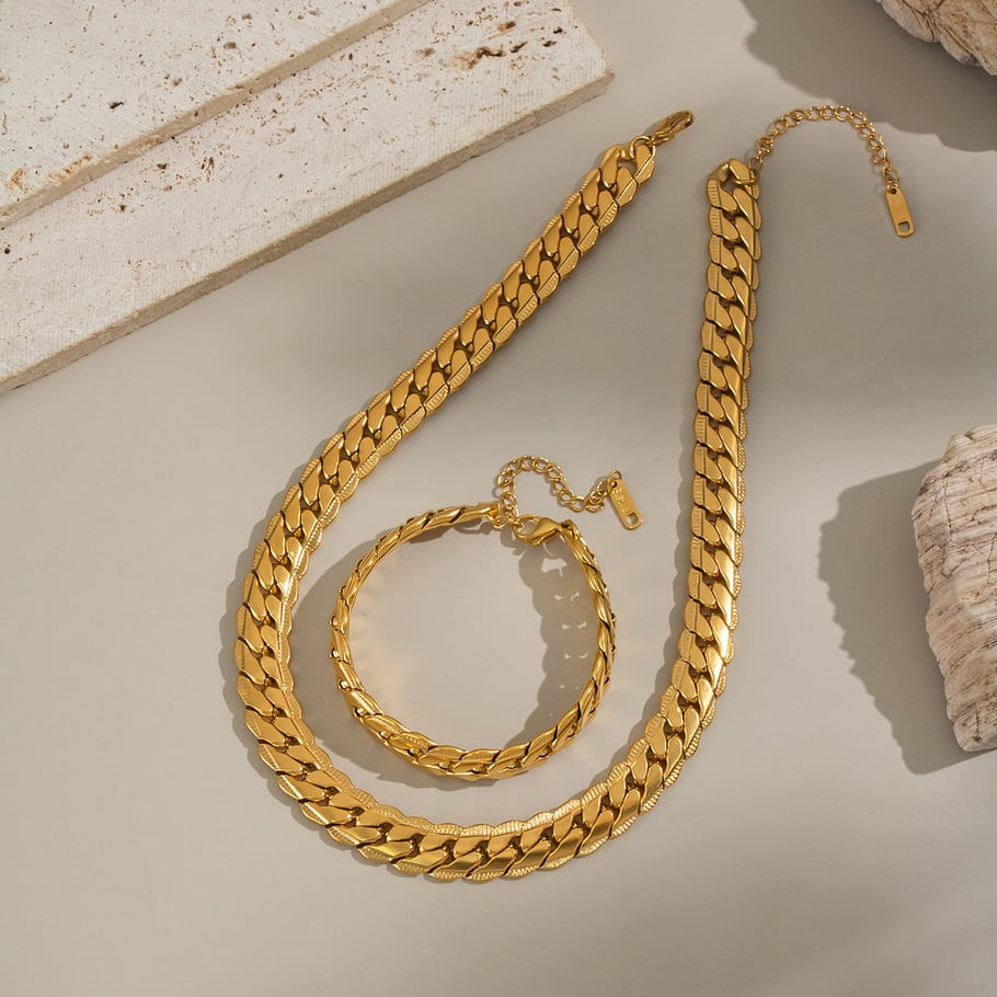 Set di gioielli da donna in acciaio inossidabile color oro, forma irregolare semplice, 1 pezzo Immagine4