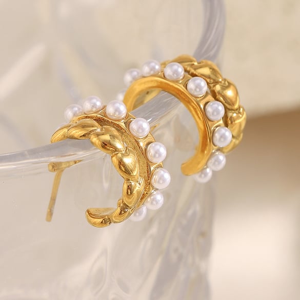 1 Pair Heart Stainless Steel Gold Color Hoop Earrings 2
