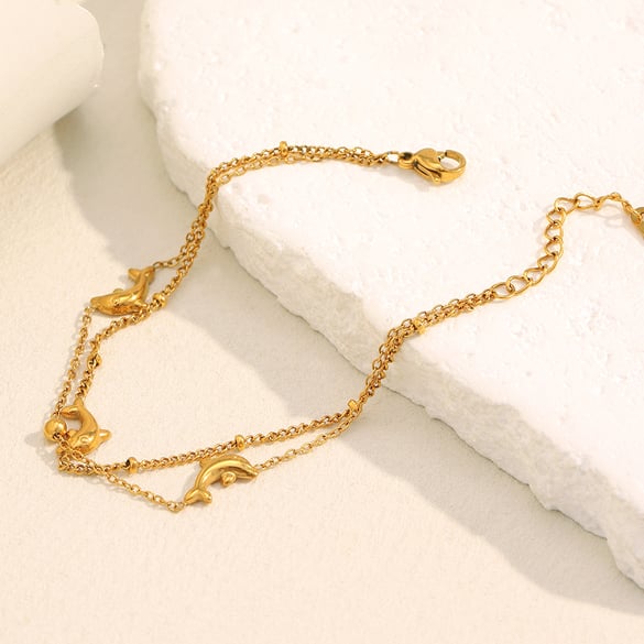 1 Piece Natural Dolphin Stainless Steel Gold Color Women's Charm Bracelets 2