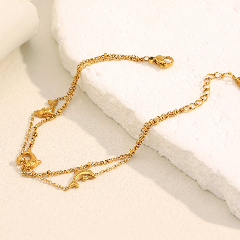 1 Piece Natural Dolphin Stainless Steel Gold Color Women's Charm Bracelets Picture2