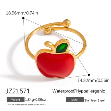 Anillos llamativos de acero inoxidable con forma de fruta, sencillos e informales, para mujer, 1 pieza h5 Imagen2