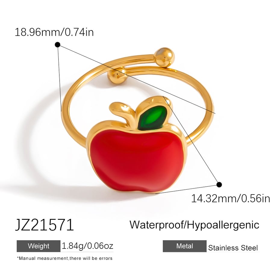 Anillos llamativos de acero inoxidable con forma de fruta, sencillos e informales, para mujer, 1 pieza Imagen2