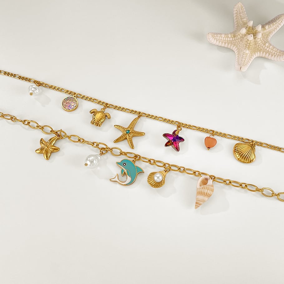 1 Piece Retro Starfish Stainless Steel Gold Color Women's Pendant Necklaces Picture7