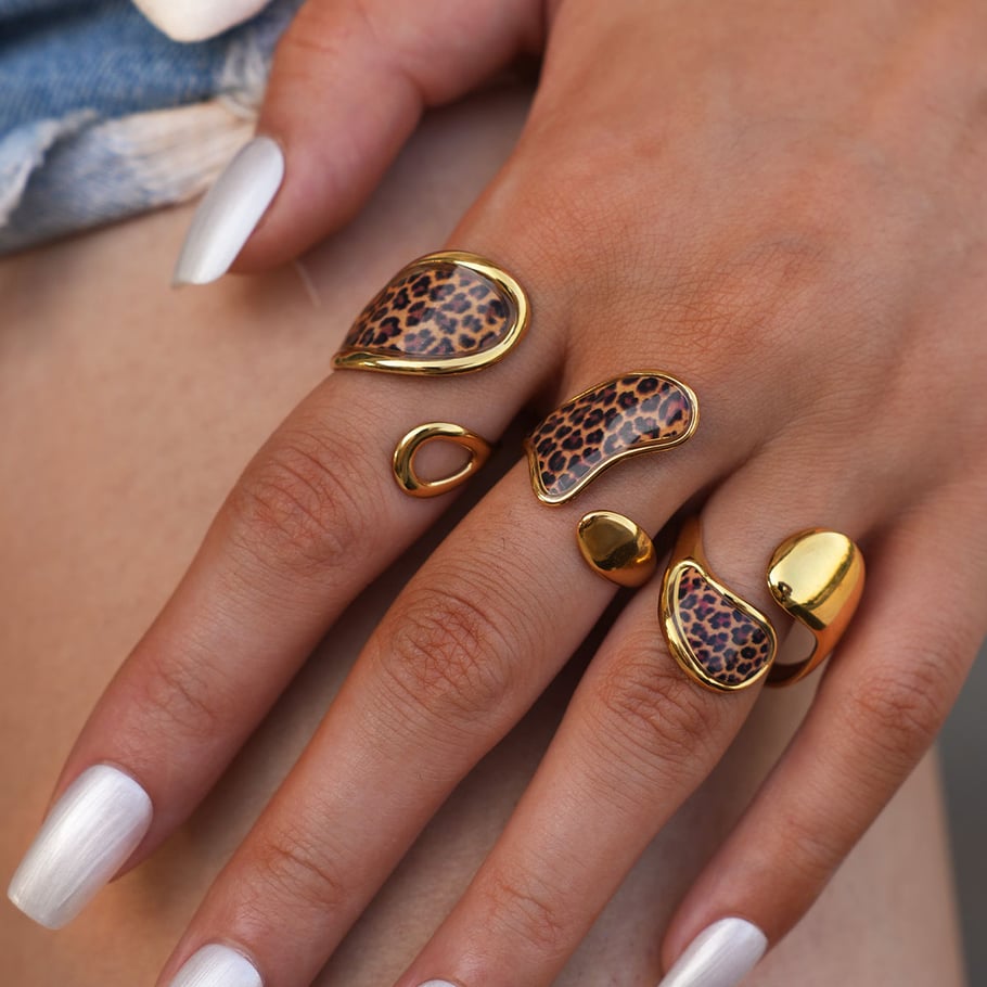1 pezzo semplice casual leopardato anelli in acciaio inossidabile Immagine9