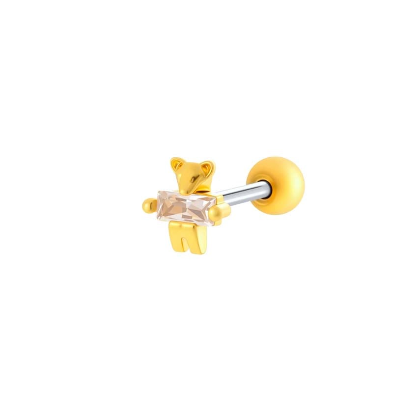 1 Piece Bow Copper Gold Color Zircon Piercing Earring 
