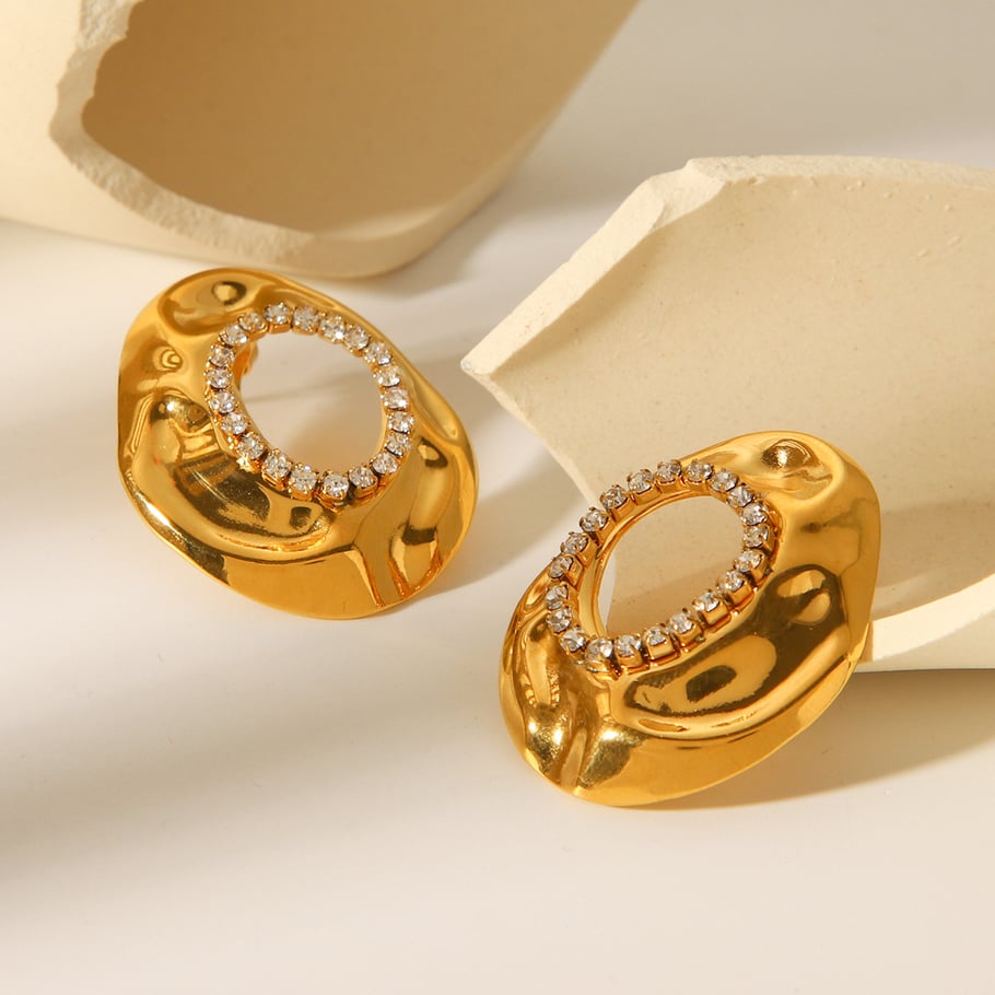 1 Pair Simple Geometric Stainless Steel Gold Color Women's Stud Earrings h5Picture4