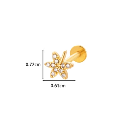1 Piece Butterfly Copper Gold Color Zircon Piercing Earring h5 Picture2