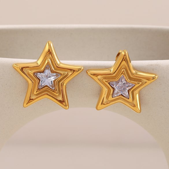 1 Paar einfache klassische Stern-Ohrstecker aus Edelstahl in Goldfarbe für Damen