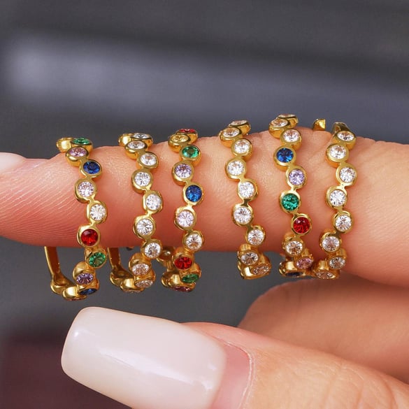 1 Piece Exquisite Circle Stainless Steel Gold Color Zircon Women's Gemstone Rings 2