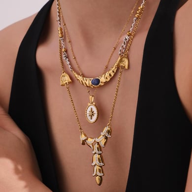 Collana con ciondolo da donna in pietra naturale color oro, 1 pezzo, in acciaio inossidabile chic h5 Immagine6