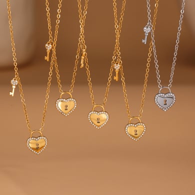 1 Piece Sweet Lock Heart Stainless Steel Gold Color Women's Pendant Necklaces h5 Picture3