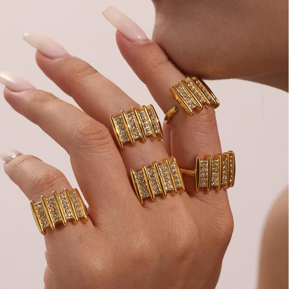 1 Piece Modern Rectangle Stainless Steel Gold Color Statement Rings 2