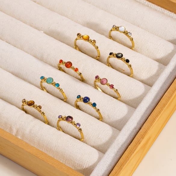 1 Pair Simple Series Retro Irregular Shape Stainless Steel Women's Gemstone Rings 2