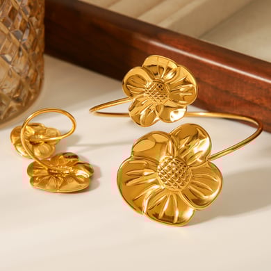 1 Piece Elegant Flower Stainless Steel Gold Color Women's Bangles h5 Picture6