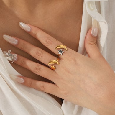 1 Piece Simple Series Daily Moon Stainless Steel Gold Color Statement Rings h5 Picture4