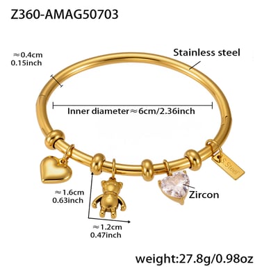1 Piece Cute Bear Stainless Steel Gold Color Women's Charm Bracelets h5 