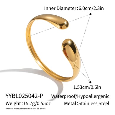 Bracciale rigido color oro in acciaio inossidabile di forma irregolare da 1 pezzo h5 