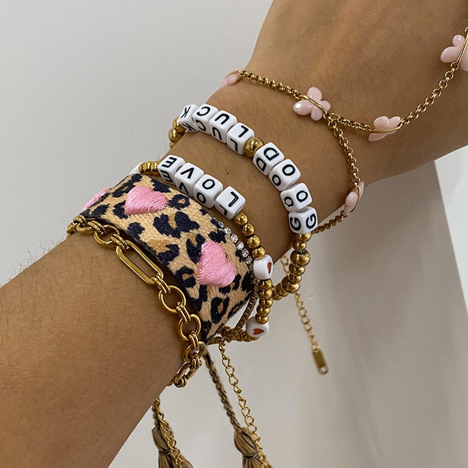 Bracelet à perles en acier inoxydable pour femme, motif lettre classique, 1 pièce Image5