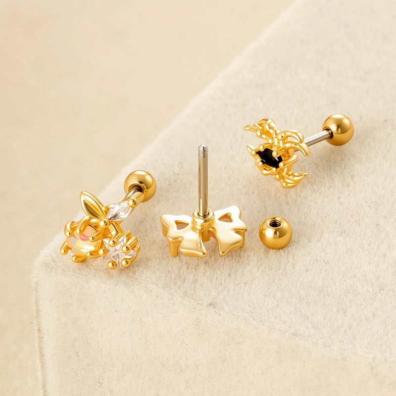 1 stuk hart koper goud kleur zirkoon piercing oorbel Afbeelding3