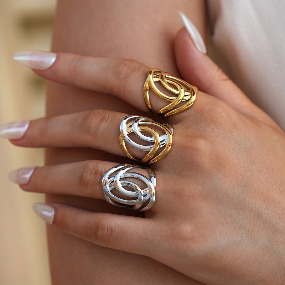 1 pezzo semplice casual forma irregolare anelli in acciaio inossidabile color oro Immagine4