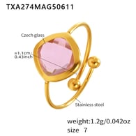 TXA274-Golden Pink Glass Stone Ring/No.7 