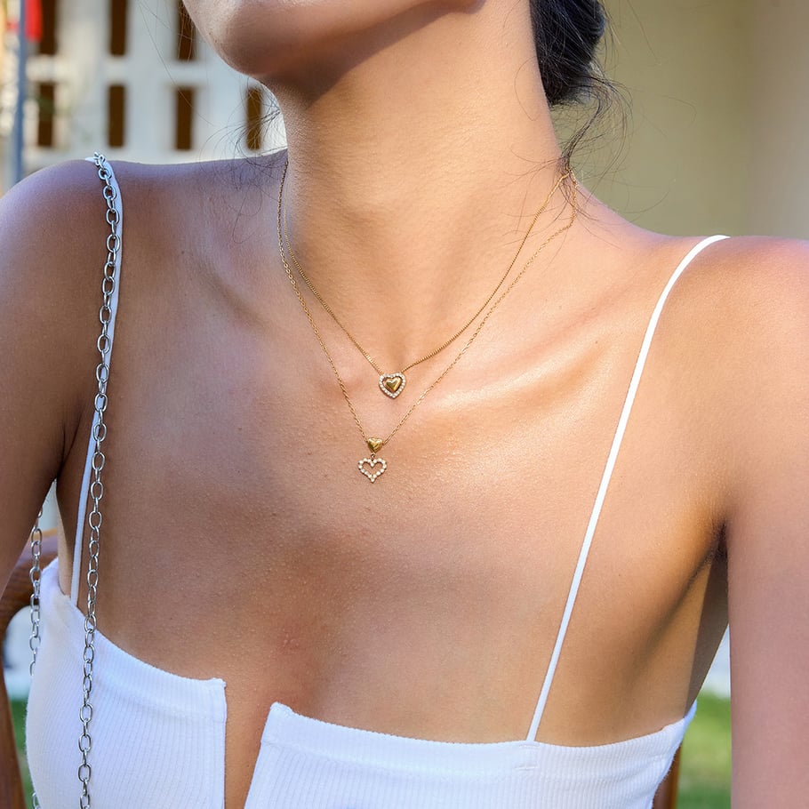 1 collar con colgante de corazón exquisito de acero inoxidable color dorado para mujer Imagen3