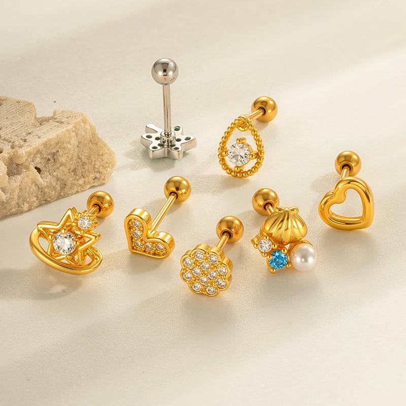 1 pieza elegante de aretes de concha de cobre, color dorado y circonita para mujer Imagen4